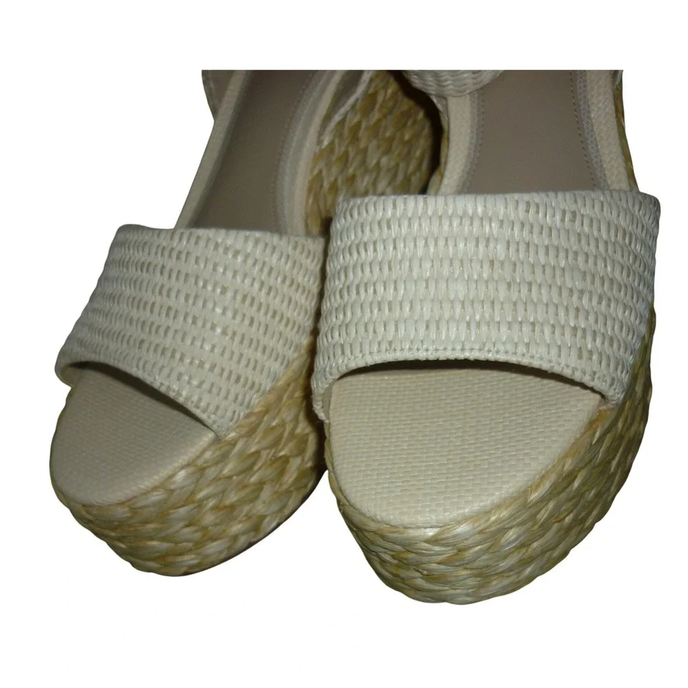 NWOB Sam Edelman‎ Ivory Woven Raffia Platform Wedge Sandals Size 11 Ankle Strap